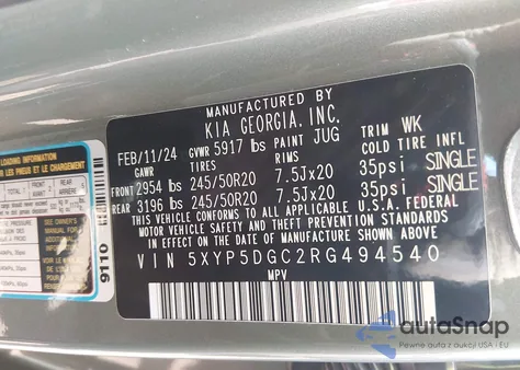 2024 Kia Telluride Sx Prestige X-Line from USA, damaged, VIN 5XYP5DGC2RG494540